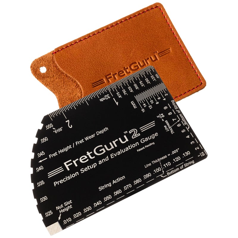 FretGuru String Action Gauge Guitar Fret Ruler Precision Fret Rocker Precise CNC Machined, Diamond Honed, Polished Edge Guitar String Height Gauge Luthier Tool with Genuine Leather Case - Image 1